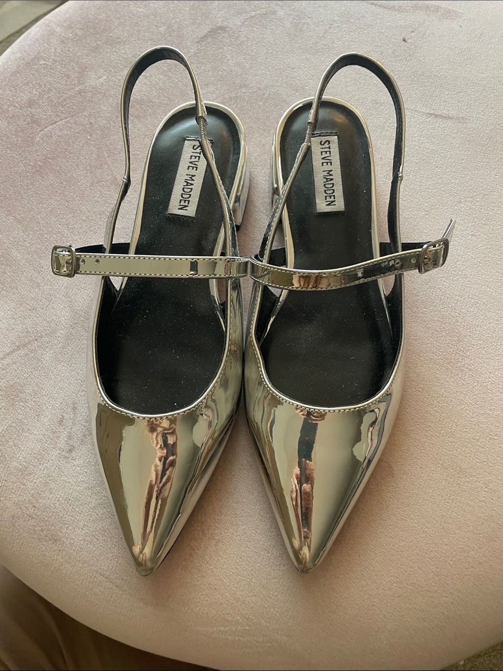 Steve Madden Metallic Silver Pointed Slingback Flats